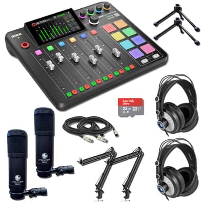 Rode RODECaster Pro II Podcast Production Console with 2x StreamEye PDM-3 Podcast Equipment Bundles and 2x Adjustable Microphone Boom Arms image 1