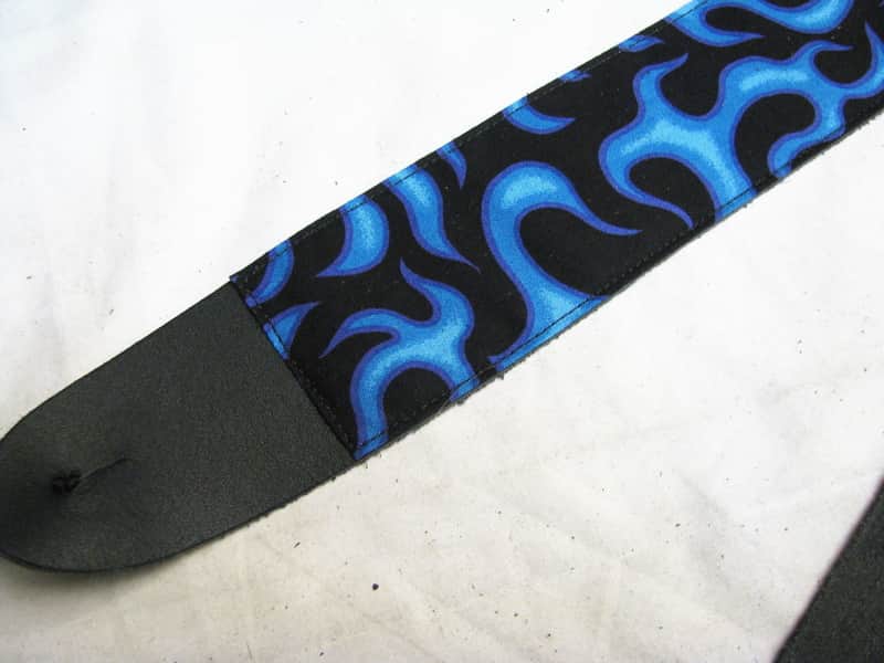 PERRI'S Blue Flames Fire nylon and leather GUITAR strap NEW graphic image 1