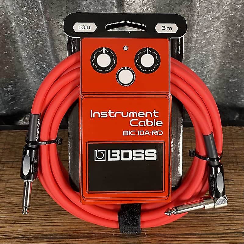 Boss BIC-10A-RD 10' / 3m Right Angle to Straight 1/4" Guitar Instrument Cable RED image 1