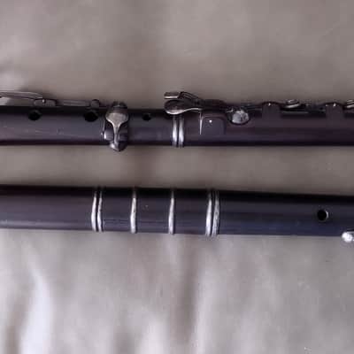 C. Peloubet Dark Wood & Silver 8-Key Antique Flute New York 19th century image 2