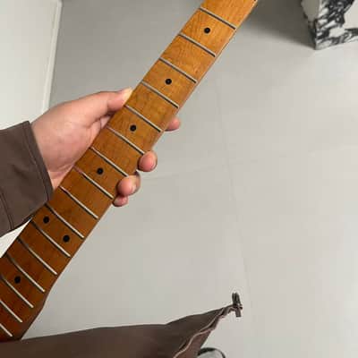 Round End stainless steel 22frets Large headstock Round End stainless steel 22frets Roasted flame Maple guitar neck 25.5inch hole 10mm  Satin image 1