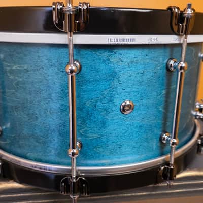 Kings Custom Drums 14x7" Maple Turquoise Snare w/ Wood Hoops image 10