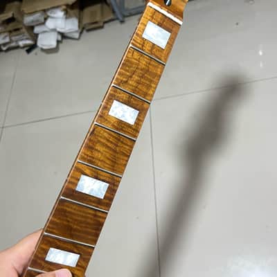 5-string electric bass neck jazz bass stainless steel 20 frets Roasted flame Maple guitar neck 34inch hole 18mm Pearl block image 2