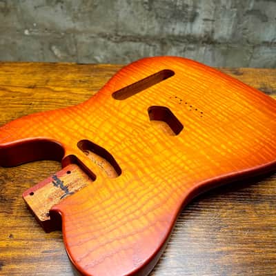 Warmtone CG Flamed Maple Telecaster Guitar Body "Amber Burst” 4.8lbs image 4