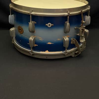 Slingerland Hollywood Ace Swing Radio King model 1-ply snare drum 14" x 7" 1939-1954 - Duco Blue Silver image 6