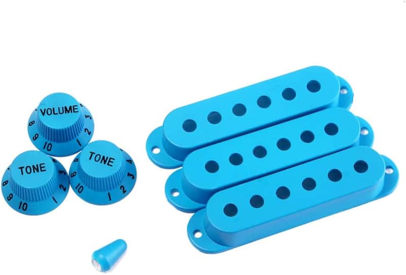 Stratocaster Single-Coil Pickup Covers & Knob Set – Blue | ST 6-Hole Covers, 2 Tone + 1 Volume Knobs, Switch Tip image 1