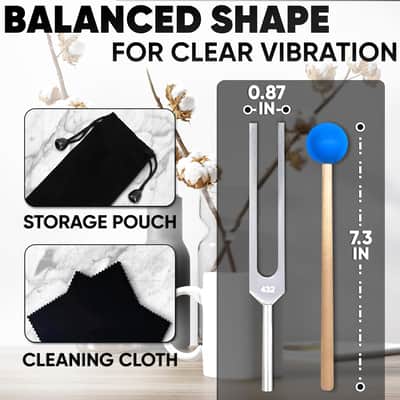 432 Hz Tuning Fork Set for Meditation and Sound Practice — Precision 7.2" Aluminum Alloy with Silicone Reflex Hammer Striker, Cleaning Cloth and Travel Bag — Chakra Tuning Forks Set for Relaxation image 2