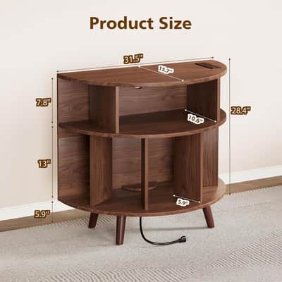 31.5" Mid-Century Record Player Stand w/ Power Outlet & 100+ Vinyl Record Storage – Walnut image 3