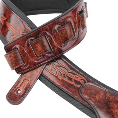 Walker and Williams GB-133 Bourbon Brown Padded Strap with Native American Feather Design image 4