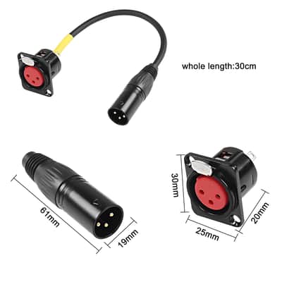 D-Type XLR Female Panel Mount to XLR Male Connector Pass Through Cable,3 Pin Mic XLR Feed/Pass Thru Converter Compatible with Microphone - 30cm/11.8inch 1 Pcs image 2