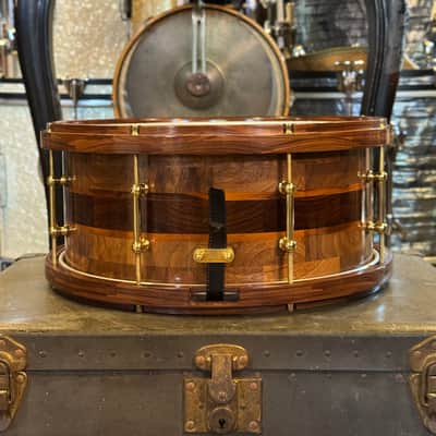USED 2004 6.5x14 Stanbridge Claro Walnut, Goncalo Alves, & Pau Ferro Snare Drum w/ Pau Ferro Hoops image 4