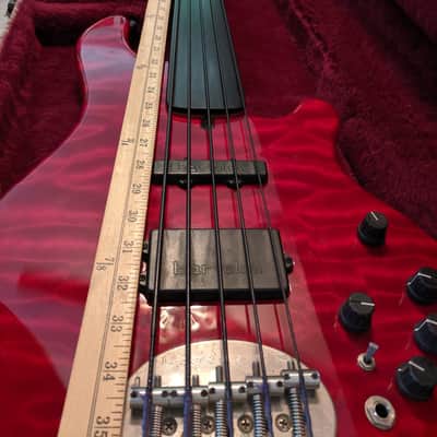Lakland 55-94 Deluxe, fretless 34" scale, 1996 Red Quilted with case image 9
