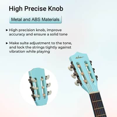 ADM Beginner Acoustic Classical Guitar 38 Inch Nylon Strings Wooden Guitar Bundle Kit for Kid Boy Girl Student Youth Guitarra Online Lessons with Gig Bag, Strap, Tuner, Strings, Cyan Green image 6