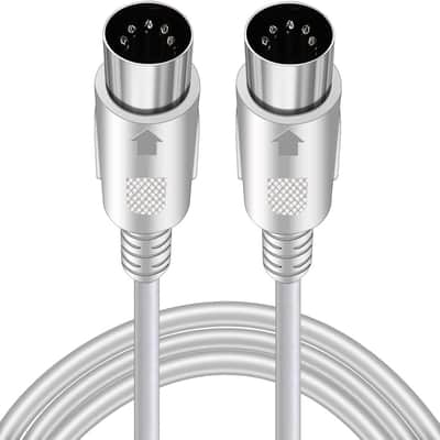 MIDI Cable 5 Pin DIN Male to DIN Male Connector Cable Plug Wire Cord (White,5ft) image 1