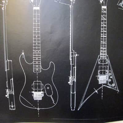 Kramer Baretta guitar blueprint/technical drawing. 22"x46" white or silver ogold ink on black vinyl image 6