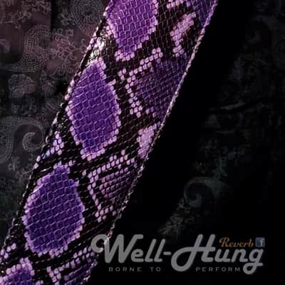 Well-Hung "Purple Python" 3" wide, padded leather strap in purple black and gray snake image 6