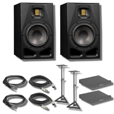 Adam Audio A7V Studio Monitor (Pair) with On-Stage Stands SMS6000-P Studio Monitor Stands, Large Isolation Pads, Balanced Interconnect Cables, and XLR Cables image 1