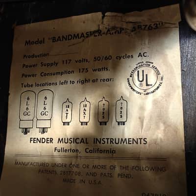 Fender Bandmaster Tube Guitar Amp Amplifier head AB763 1967 - Blackface image 14