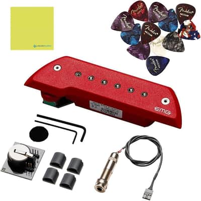 EMG ACS Acoustic Guitar Soundhole Pickup Red Bundle w/ 12x Guitar Picks and Liquid Audio Polishing Cloth image 1