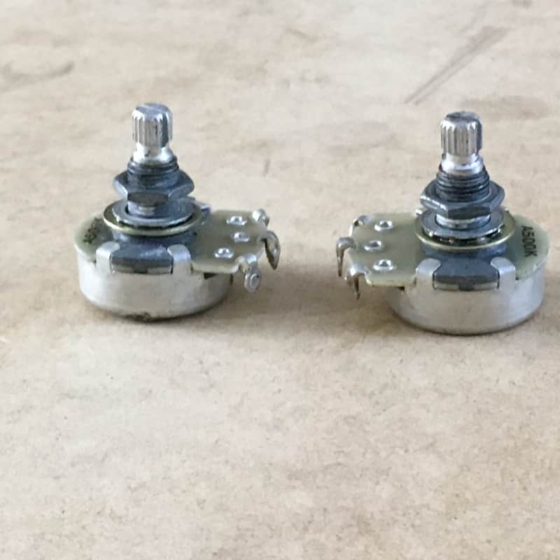 Two Vintage Fullsize Pots A500k Guitar Strat Tele P Bass Wiring Pots NOS Relic image 1