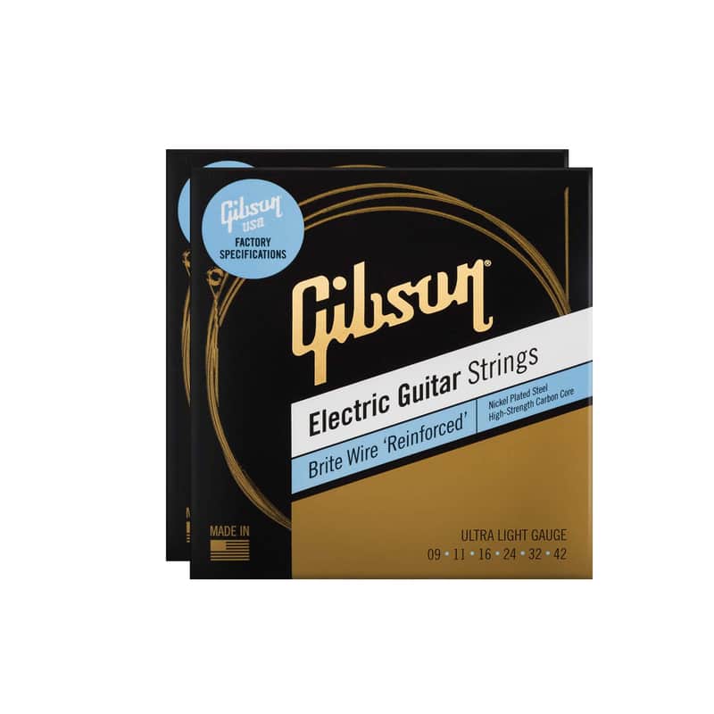 Gibson Brite Wire 'Reinforced' Electric Guitar Strings Ultra-Light Gauge 9-42 2 Pack Bundle image 1