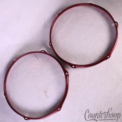 *13" Red Powder Coat Finish Tom Drum Rims/Hoops 2x Set Batter/Resonant 6-Lug* image 2