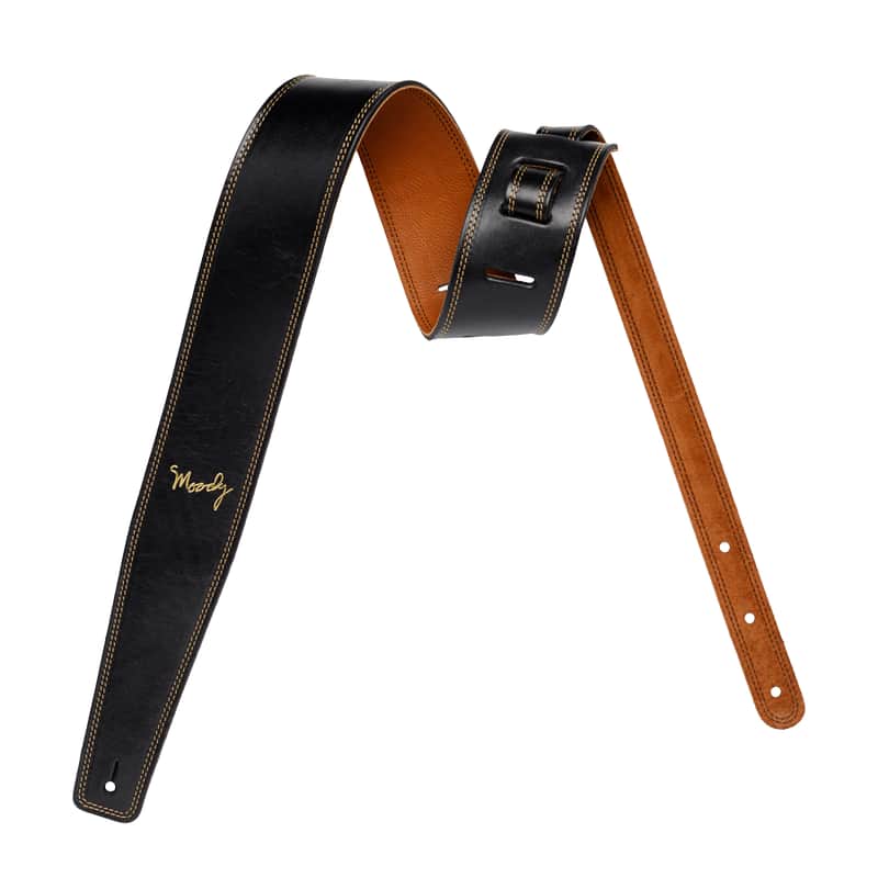 2.5" Suede Backed Guitar Strap - Black/Tobacco Long (adjusts from 47" - 54") + $15.00 image 1