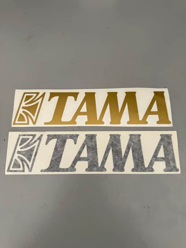 Set of (2) New Tama Bass Drum Decals, Gold & Black image 1