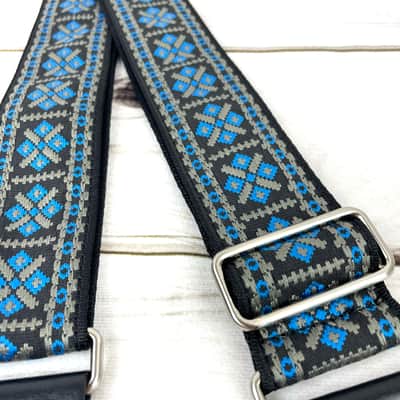 Walker & Williams H-13-M Vintage Series Woven Hootenanny Hippie Strap Blue & Grey image 7