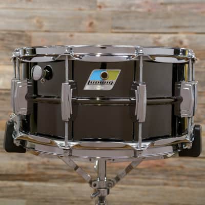 Ludwig No. 417 Black Beauty 6.5x14" Brass Snare Drum with Pointed Blue/Olive Badge 1977 - 1979