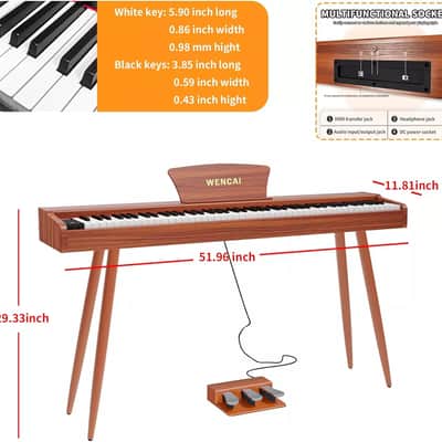 88-Key Fully Weighted Digital Piano – Hammer Action Keyboard with USB-MIDI, Triple Pedal & Stereo Speakers (Orange) image 7