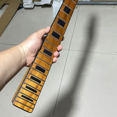 black binding stainless steel 22 fretsReverse headstock 22 frets Roasted flame Maple guitar neck 25.5 inch black block 25.5inch hole 10mm Radius:9.5inches.satin tele image 2