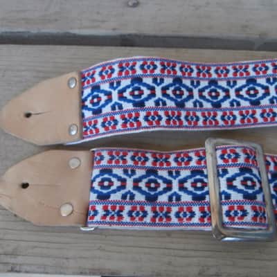 Vintage 1960's Ace-Style Guitar Strap! Red, White, and Blue! Metal Buckle, Case Candy! image 2
