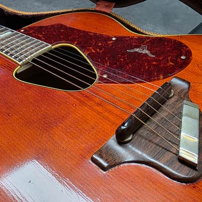 1954 Gretsch 6022 Rancher Jumbo Flat Top Western Orange Early 50s American Vintage 1950's USA G6022 Original Case G Brand Steer Logo Piezo Acoustic-Electric Guitar Spruce Maple Body Country Western Inlays Brazilian Rosewood image 11