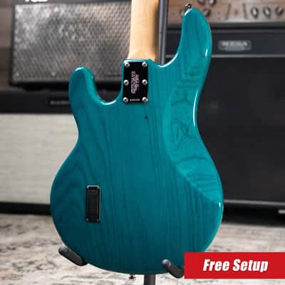 Ernie Ball Music Man StingRay 4 H Fretless Bass Translucent Teal - Used image 2