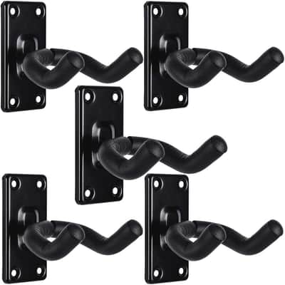Guitar Wall Hanger Mount 5 Pack Guitar Hangers for Wall Black Guitar Hook Holder for Acoustic Electric Bass Guitar and More image 1