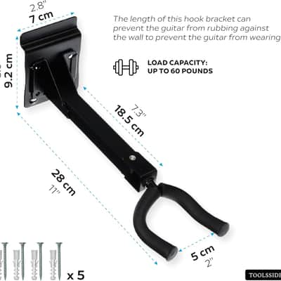 5Pcs Guitar Hanger, Heavy Duty Metal, Wall Mount, 180 Swivel Fork Design, Rubber Tips, Adjustable with Slat Adapter, for Electric Acoustic Bass Guitars and More image 3