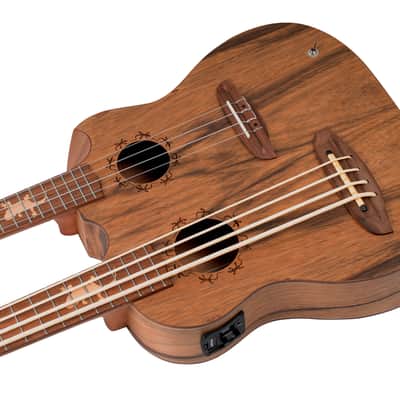 Ortega HYDRA-BSTE Custom Built Series Dao Top Mahogany Double Necks 4/4-String Acoustic-Electric Tenor Size Uke Bass w/Gig Bag image 6