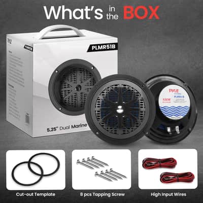 Pyle 5.25 Inch Dual Marine Speakers - 2 Way Waterproof and Weather Resistant Outdoor Audio Stereo Sound System with 100 Watt Power, Polypropylene Cone and Cloth Surround - 1 Pair - PLMR51B (Black) image 2