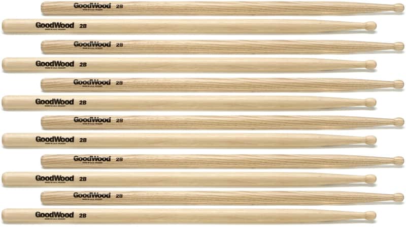 Goodwood US Hickory Drumsticks 6-pair - 2B - Wood Tip (3-pack) Bundle image 1