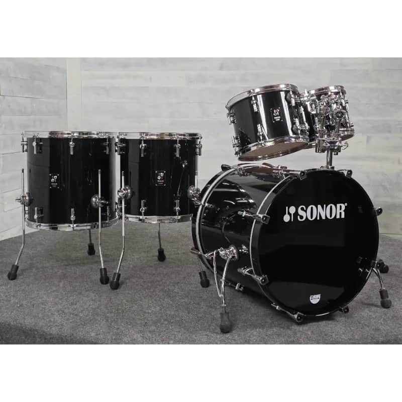 Used Sonor Prolite 5pc Drum Set Piano Black Lacquer - Very Good image 1