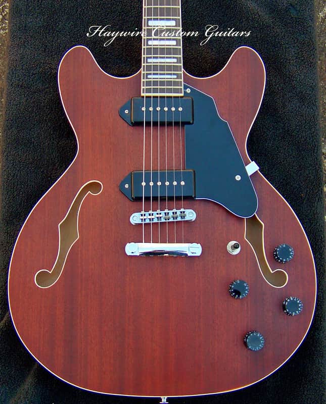 Hollow Body 330/335 Guitar P-90 Equipped-2025 from Haywire Custom Guitars Custom Shop - 1.66" Nut Width + 16" Radius with Natural Matte Sapele Finish with Frets Leveled, Crowned and Polished + Low Action Full Set-Up! image 1