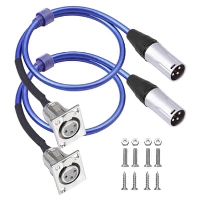 2FT XLR Pass Through Cable, 20AWG 6N Silver-Plated Copper Conductor No Solder, for Stage Box, Patch Panel, Floor Box - No Solder for Pro Audio Installations-D Type XLR Female to Male-2 Pack image 1
