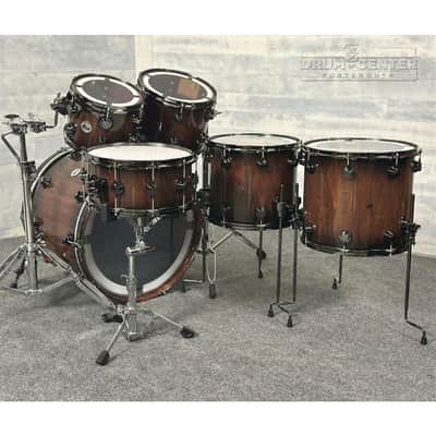 DW Collectors Pure Walnut 6pc Drum Set Natural to Quick Ebony Burst image 4
