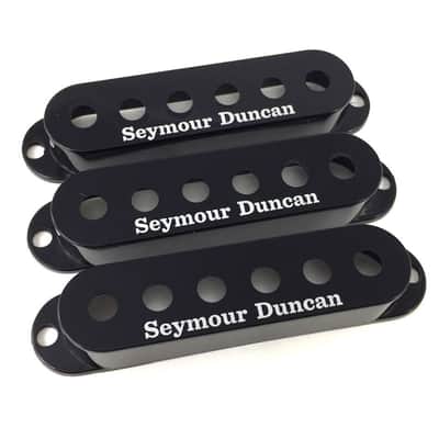 Set of 3 Seymour Duncan Single Coil Strat Pickup Covers - Black with Logo image 4