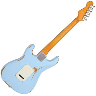Vintage V6 ICON S-Style Electric Guitar - Distressed Laguna Blue (V6HMRLB) image 2