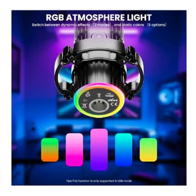 USB/XLR Dynamic Microphone, Live Streaming, Gaming Recording with Three-in-One Mute Button, RGB Lighting and MIC Stand for PC (Black) image 2