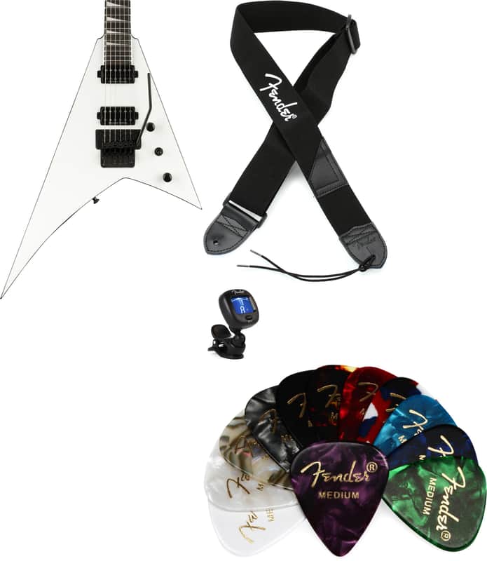Jackson Pro Plus Series Rhoads Electric Guitar - Snow White  Bundle with Fender 2" Polyester Logo Strap - Black with White Logo... (4 Items) image 1