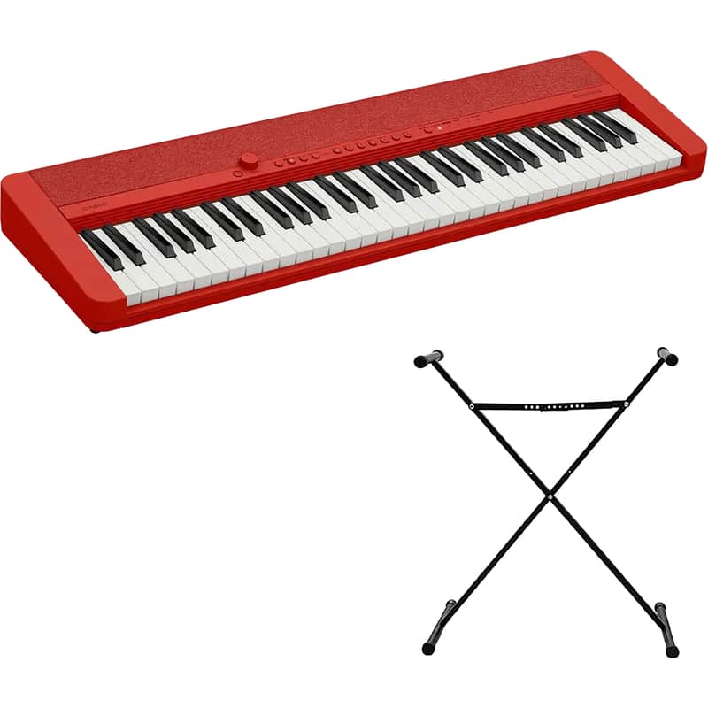 Casio CT-S1 61-Key Portable Keyboard, Red w/ ARST Height Adjustable X-Style Keyboard Stand image 1