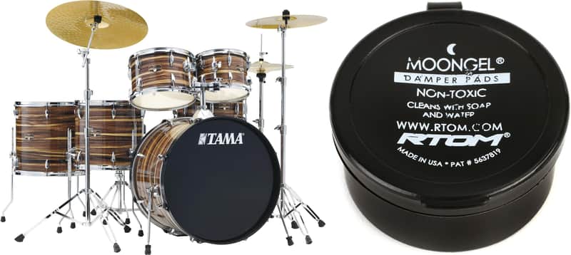 Tama Imperialstar IE62C 6-piece Complete Drum Set with Snare Drum and Meinl Cymbals - Coffee Teak Wrap  Bundle with RTOM Moongel Drum Damper Pads - Blue (6-pack) image 1